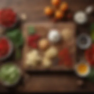 A close-up of fresh, organic ingredients beautifully arranged on a wooden table.