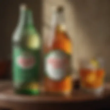 A vintage bottle of Canada Dry ginger ale with a whiskey glass beside it.