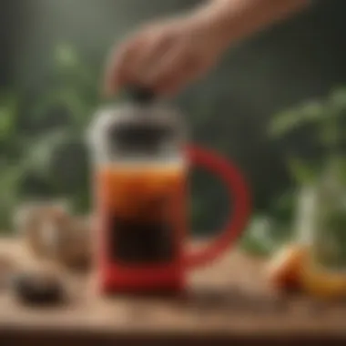 Silicone French press in a natural setting, emphasizing eco-friendliness