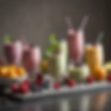 A beautifully arranged table with various keto smoothie recipes displayed in glassware