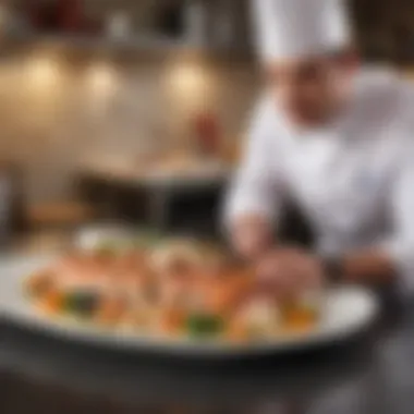 Artistry in Seafood Presentation A chef presenting a beautifully plated seafood dish