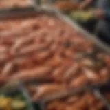 A vibrant seafood market showcasing fresh catches