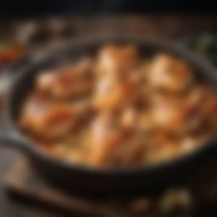 Sizzling chicken pieces in a pan