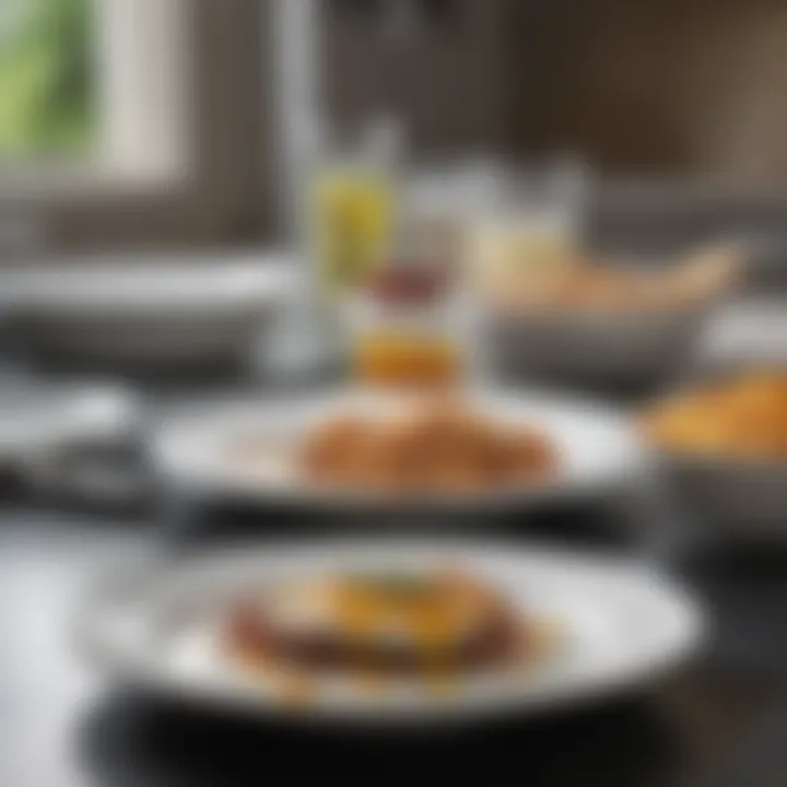 Close-up of dishwasher-safe outdoor plates showcasing their durable design.
