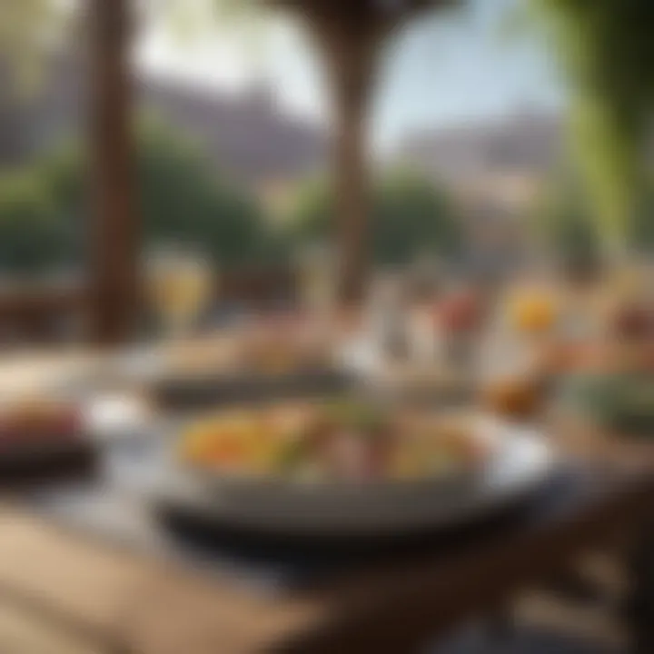 An outdoor dining setup highlighting various materials of plates.