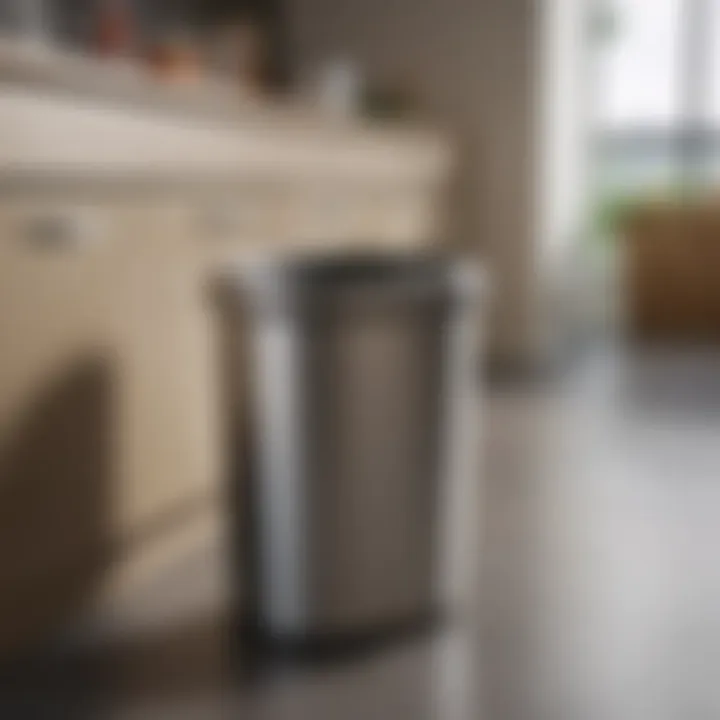 Compact short kitchen garbage can in modern kitchen setting