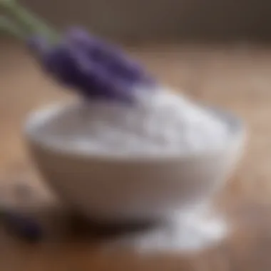 Baking Soda with Lavender A bowl of baking soda with a sprig of lavender