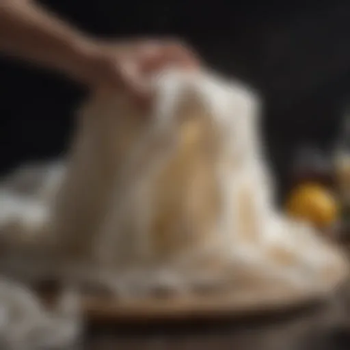 Cheesecloth being used to strain liquids for baking