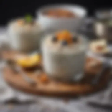 Keto Chia Pudding with Coconut Flakes An elegant spread of keto breakfast items including chia pudding and coconut flakes.