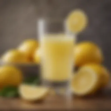 Lemon juice in a glass with fresh lemons