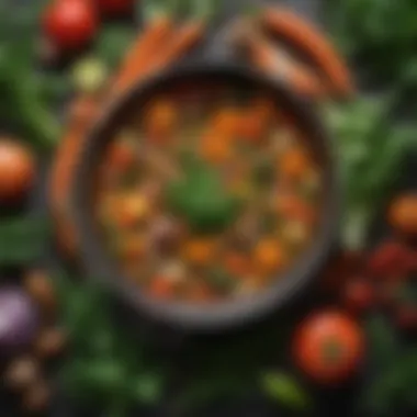 Nature's Bounty: Ingredients for a Perfect Stew An array of fresh vegetables and herbs used in stew, emphasizing natural colors.