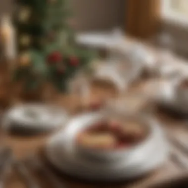 A beautifully arranged table featuring vintage dinnerware for Christmas