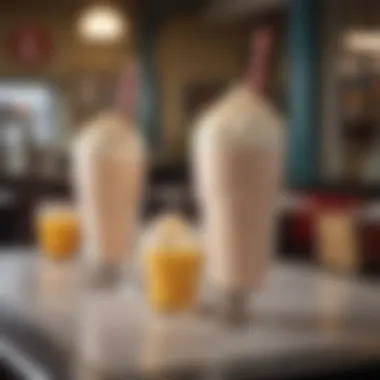 A nostalgic diner scene showcasing vintage milkshake glasses