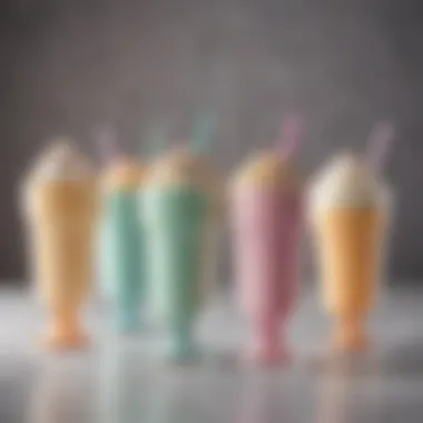 Charming Vintage Milkshake Glasses in Pastel Colors A collection of vintage milkshake glasses in pastel colors