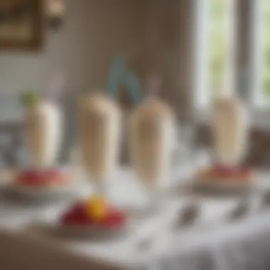 Elegant Table Setting with Vintage Milkshake Glasses A beautifully set table featuring vintage milkshake glasses as centerpieces