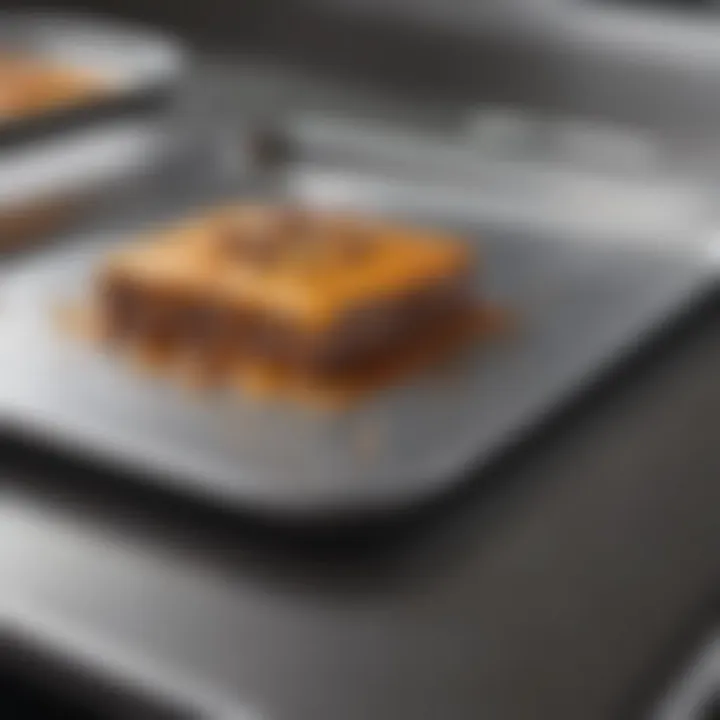 A close-up of a stainless steel sheet pan highlighting its durability and craftsmanship