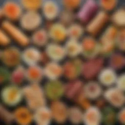 A selection of colorful bento wraps filled with various ingredients