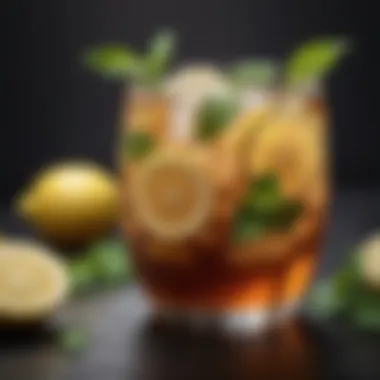 Refreshing Iced Tea with Lemon and Mint A refreshing glass of iced tea with lemon slices and mint leaves