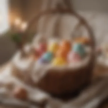 Themed Easter basket showcasing artisanal candles and a cozy blanket