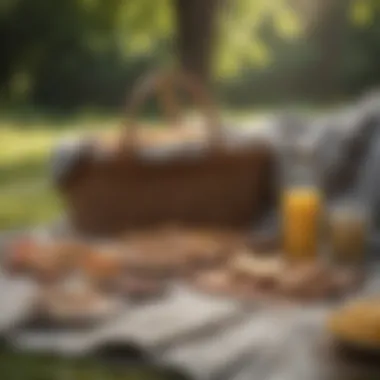 Outdoor Picnic Experience A serene outdoor picnic setup with a blanket and a basket of treats.