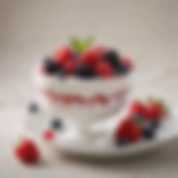 A tempting dessert bowl filled with fresh berries and a dollop of yogurt