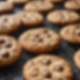 A close-up of perfectly baked chewy cookies on a cooling rack.