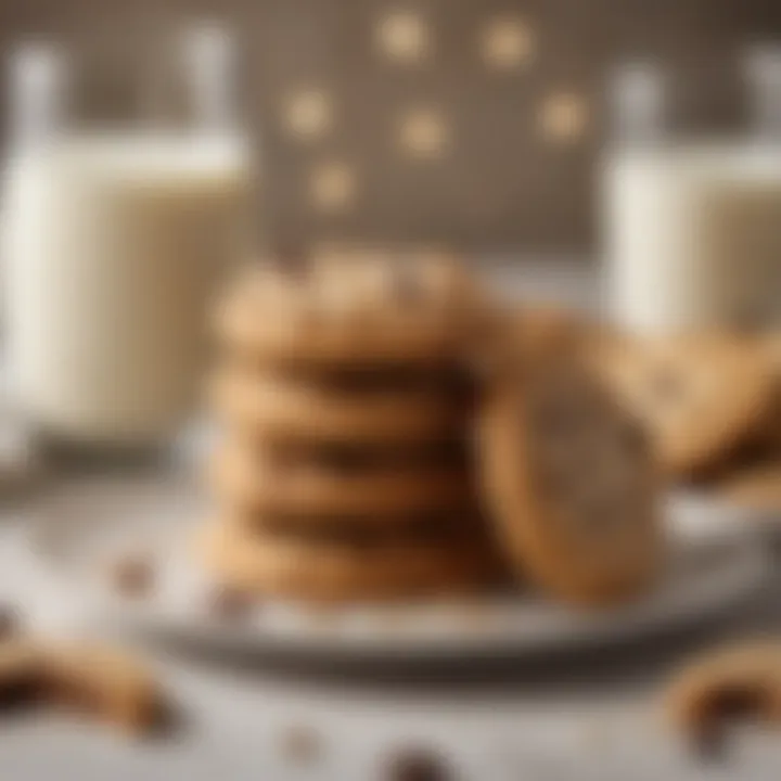 A beautifully presented plate of chewy cookies alongside a glass of milk.