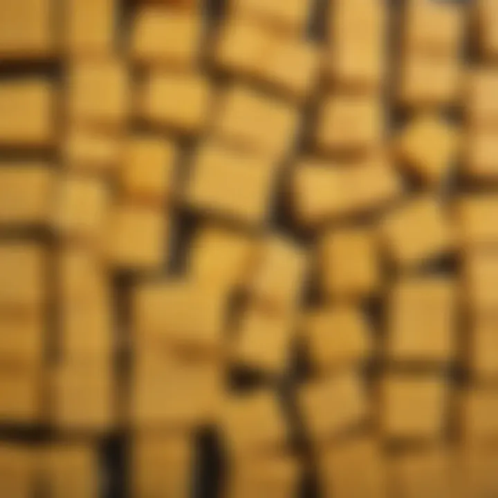 A detailed view of American cheese slices and blocks showcasing its texture.