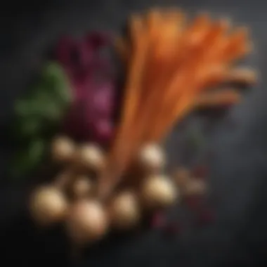 Root Vegetables Rich in Carbohydrates A selection of root vegetables like sweet potatoes, carrots, and beets