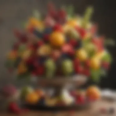 A grand edible bouquet intended for celebrations, overflowing with assorted fruits.