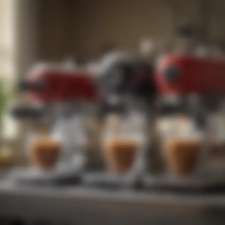 Various types of espresso machines displayed side by side.