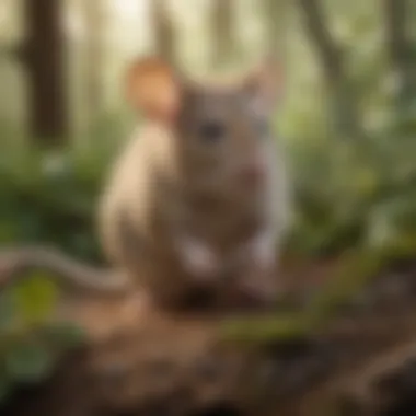 Alert Mouse in Natural Habitat A close-up of a mouse in its natural habitat, displaying alertness.