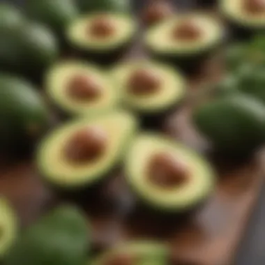 An elegant display of avocados highlighting their role in boosting good cholesterol levels.