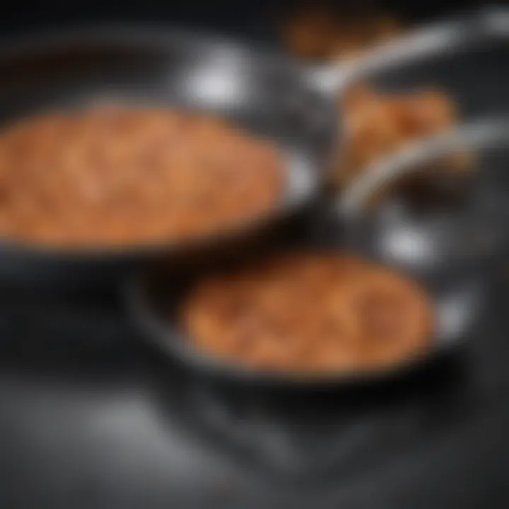 Close-up of frying pan materials with texture details