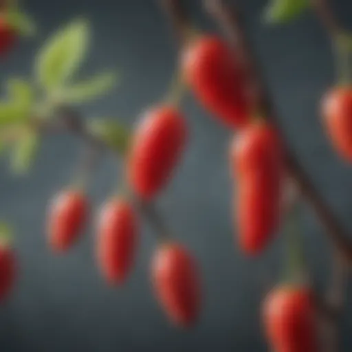 A close-up view of vibrant goji berries on a branch