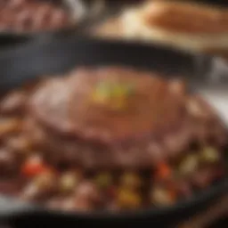 Sizzling ground beef sirloin in a skillet