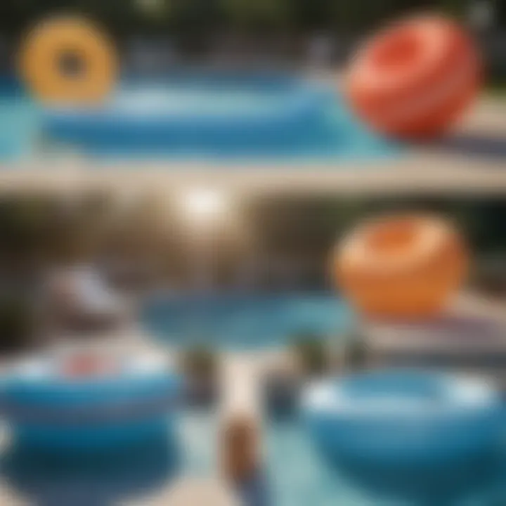 Diagram showcasing different inflatable pool shapes and sizes