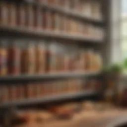 A vibrant display of staple pantry items including grains, legumes, and canned goods.