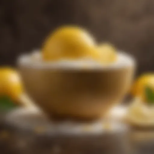 Vibrant powdered lemon flavoring in a decorative bowl