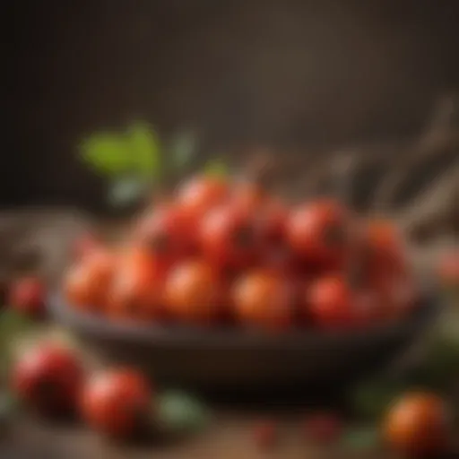 Close-up of fresh rose hips on a branch