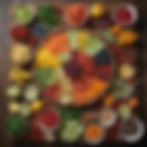 Colorful assortment of alkaline foods on a wooden table