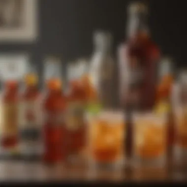 An elegant display of various liquors used in crafting the perfect Long Island Iced Tea.