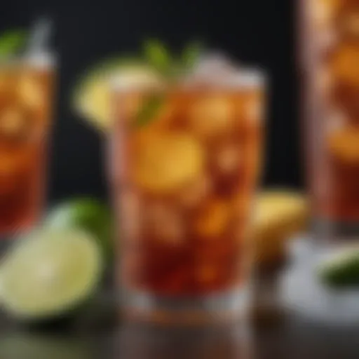 An artistic representation of the vibrant colors of a Long Island Iced Tea cocktail.