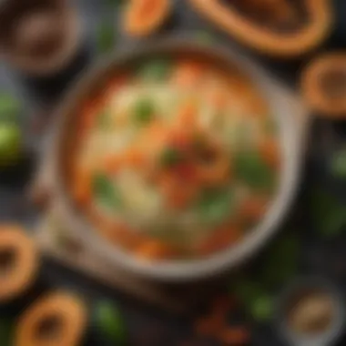 Unripe Papaya Salad Delight A bowl of unripe papaya salad garnished with fresh herbs and spices