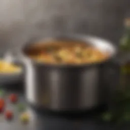 Elegant stockpot with pasta insert showcasing a vibrant pasta dish