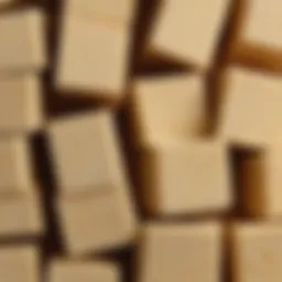 A close-up view of pure cocoa butter blocks, highlighting its rich texture and color.