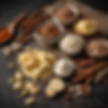 A beautifully arranged selection of ingredients that pair well with cocoa butter, emphasizing flavor combinations.