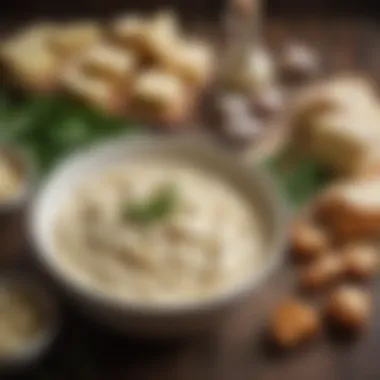 A rich and creamy Prego Alfredo Sauce in a bowl, surrounded by ingredients like garlic, cheese, and herbs.