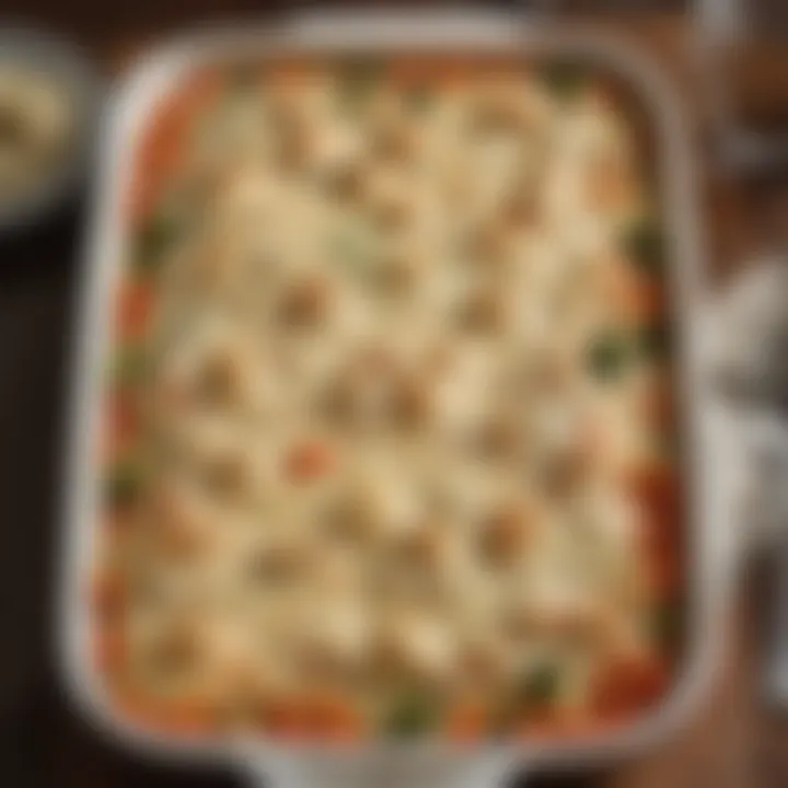 An innovative vegetable bake topped with Prego Alfredo Sauce, showcasing a medley of colors and textures.