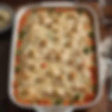 Vegetable Bake with Prego Alfredo Sauce An innovative vegetable bake topped with Prego Alfredo Sauce, showcasing a medley of colors and textures.